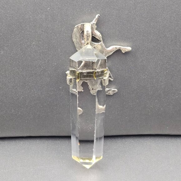 VTG Sterling Silver Unicorn Pendant 2" Clear Quartz Point Brazil Fantasy Crystal - Picture 4 of 12